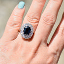Vintage 1970s Large Sapphire and Diamond 18ct Yellow Gold Halo Ring (4.30cts)