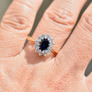 Vintage 1990s Sapphire and Diamond 18ct Yellow Gold Halo Ring (1.24cts)