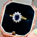 Vintage 1990s Sapphire and Diamond 18ct Yellow Gold Halo Ring (1.24cts)