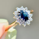 Vintage 1990s Sapphire and Diamond 18ct Yellow Gold Halo Ring (1.24cts)