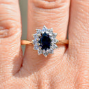 Vintage 1990s Sapphire and Diamond 18ct Yellow Gold Halo Ring (1.24cts)