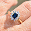 Vintage 1990s Sapphire and Diamond 18ct Yellow Gold Halo Ring (1.24cts)