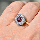 Vintage Ruby and Diamond 18ct Yellow Gold Halo Ring (1.32cts)