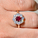 Vintage Ruby and Diamond 18ct Yellow Gold Halo Ring (1.32cts)
