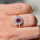 Vintage Ruby and Diamond 18ct Yellow Gold Halo Ring (1.32cts)