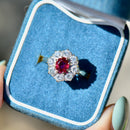 Vintage Ruby and Diamond 18ct Yellow Gold Halo Ring (1.32cts)