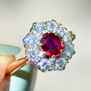 Vintage Ruby and Diamond 18ct Yellow Gold Halo Ring (1.32cts)