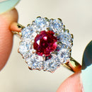 Vintage Ruby and Diamond 18ct Yellow Gold Halo Ring (1.32cts)