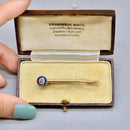 Antique Old European Cut Diamond & Blue Enamel 18ct Gold Safety Pin with Box