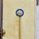 Antique Old European Cut Diamond & Blue Enamel 18ct Gold Safety Pin with Box