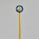 Antique Old European Cut Diamond & Blue Enamel 18ct Gold Safety Pin with Box