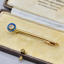 Antique Old European Cut Diamond & Blue Enamel 18ct Gold Safety Pin with Box