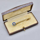 Antique Old European Cut Diamond & Blue Enamel 18ct Gold Safety Pin with Box