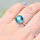 Late Deco Old European Cut Electric Teal Blue Zircon Platinum Solitaire Ring (6.60cts)