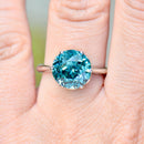 Late Deco Old European Cut Electric Teal Blue Zircon Platinum Solitaire Ring (6.60cts)
