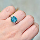 Late Deco Old European Cut Electric Teal Blue Zircon Platinum Solitaire Ring (6.60cts)