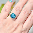 Late Deco Old European Cut Electric Teal Blue Zircon Platinum Solitaire Ring (6.60cts)