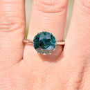 Late Deco Old European Cut Electric Teal Blue Zircon Platinum Solitaire Ring (6.60cts)