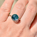 Late Deco Old European Cut Electric Teal Blue Zircon Platinum Solitaire Ring (6.60cts)