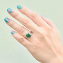 Late Deco Old European Cut Electric Teal Blue Zircon Platinum Solitaire Ring (6.60cts)