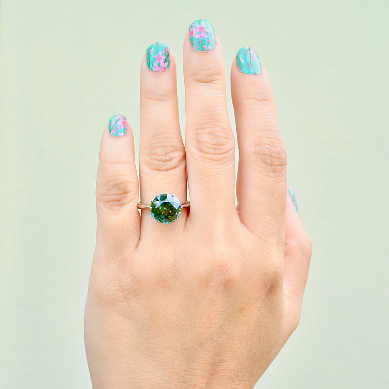 Late Deco Old European Cut Electric Teal Blue Zircon Platinum Solitaire Ring (6.60cts)