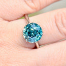 Late Deco Old European Cut Electric Teal Blue Zircon Platinum Solitaire Ring (6.60cts)