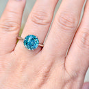 Late Deco Old European Cut Electric Teal Blue Zircon Platinum Solitaire Ring (6.60cts)