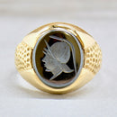 Vintage Hematite Intaglio 9ct Yellow Gold Signet Ring