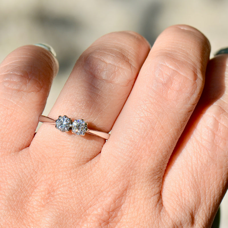 Vintage Toi et Moi Two-Stone Diamond Brilliant Cut 18ct White Gold Ring (0.55ct)
