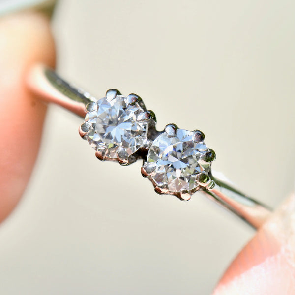 Vintage Toi et Moi Two-Stone Diamond Brilliant Cut 18ct White Gold Ring (0.55ct)
