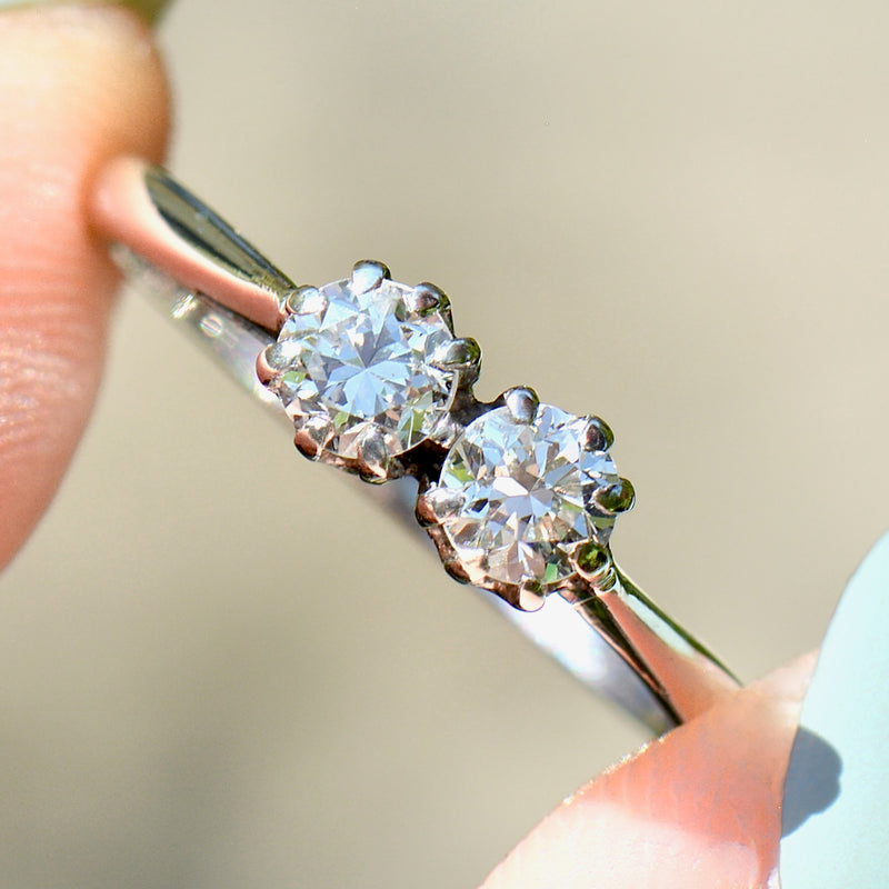 Vintage Toi et Moi Two-Stone Diamond Brilliant Cut 18ct White Gold Ring (0.55ct)