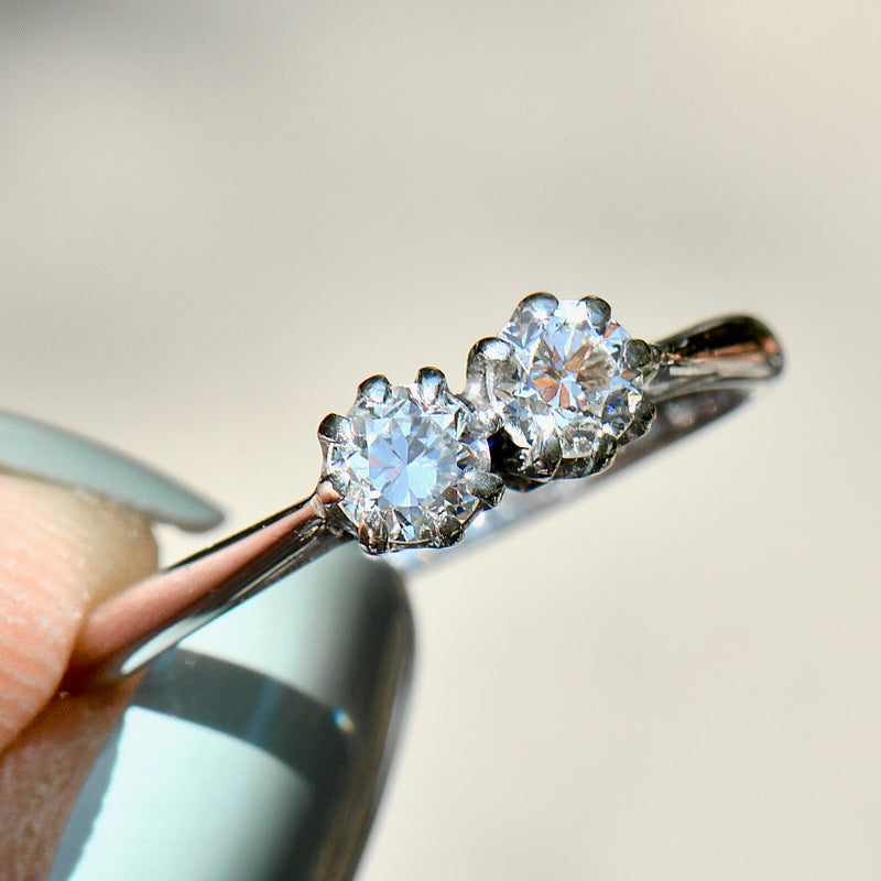 Vintage Toi et Moi Two-Stone Diamond Brilliant Cut 18ct White Gold Ring (0.55ct)