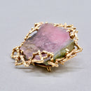 1970s Cropp & Farr Large Watermelon Tourmaline Brooch | 9ct Rose Gold Brutalist Statement Piece