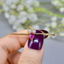 Antique 18ct Gold Ruby & Seed Pearl Brooch Boxed – Stylised Acorn Motif | Natural Unheated Ruby