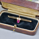 Antique 18ct Gold Ruby & Seed Pearl Brooch Boxed – Stylised Acorn Motif | Natural Unheated Ruby