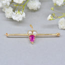 Antique 18ct Gold Ruby & Seed Pearl Brooch Boxed – Stylised Acorn Motif | Natural Unheated Ruby