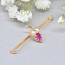 Antique 18ct Gold Ruby & Seed Pearl Brooch Boxed – Stylised Acorn Motif | Natural Unheated Ruby