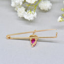 Antique 18ct Gold Ruby & Seed Pearl Brooch Boxed – Stylised Acorn Motif | Natural Unheated Ruby