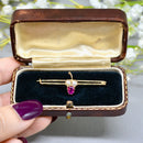Antique 18ct Gold Ruby & Seed Pearl Brooch Boxed – Stylised Acorn Motif | Natural Unheated Ruby