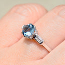 Vintage Aquamarine and Baguette Diamond Platinum Ring