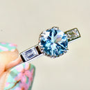 Vintage Aquamarine and Baguette Diamond Platinum Ring