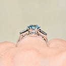 Vintage Aquamarine and Baguette Diamond Platinum Ring