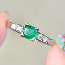 Vintage 1960s Emerald and Diamond 18ct White Gold Five-Stone Ring (0.31ct)
