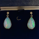 Large Jelly Opal and Diamond Platinum Bezel Set Drop Earrings (11.50cts)