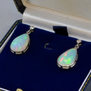 Large Jelly Opal and Diamond Platinum Bezel Set Drop Earrings (11.50cts)