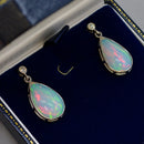 Large Jelly Opal and Diamond Platinum Bezel Set Drop Earrings (11.50cts)