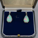 Large Jelly Opal and Diamond Platinum Bezel Set Drop Earrings (11.50cts)