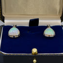Large Jelly Opal and Diamond Platinum Bezel Set Drop Earrings (11.50cts)