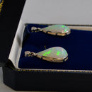 Large Jelly Opal and Diamond Platinum Bezel Set Drop Earrings (11.50cts)