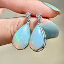 Large Jelly Opal and Diamond Platinum Bezel Set Drop Earrings (11.50cts)